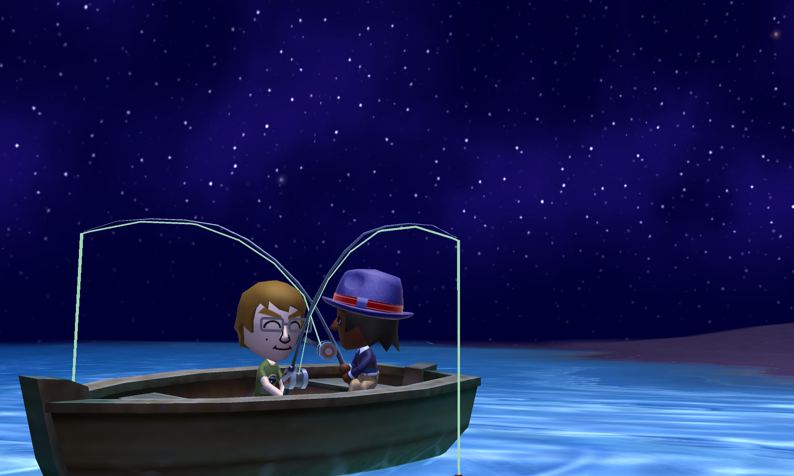 Brent and Lottie fishing at night