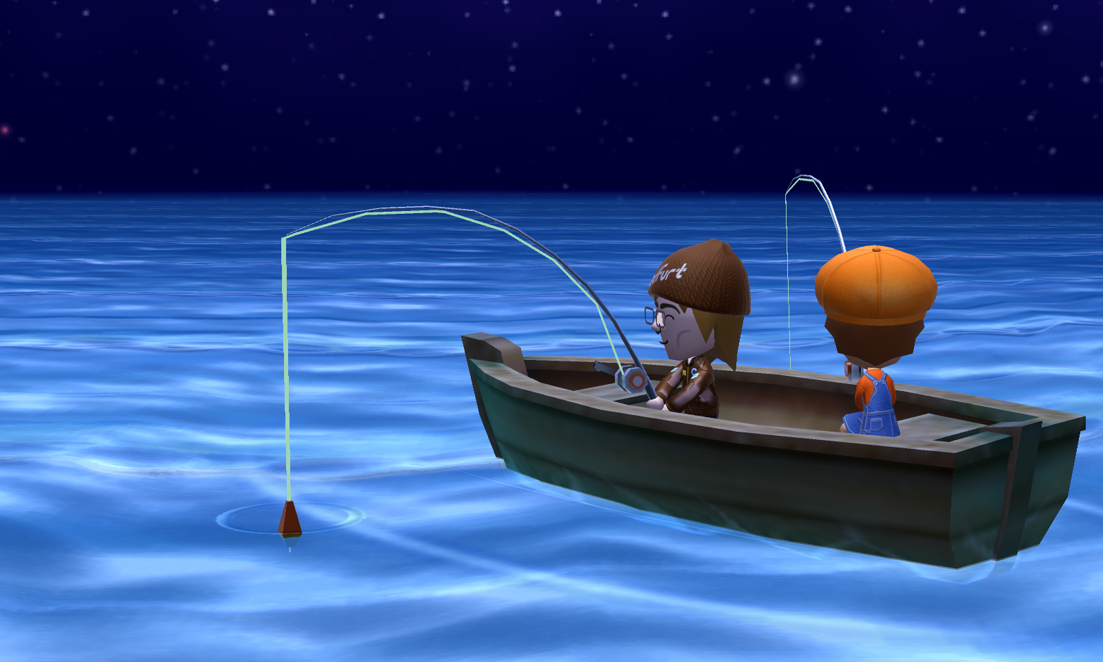 Russell and Etsuko fishing at night