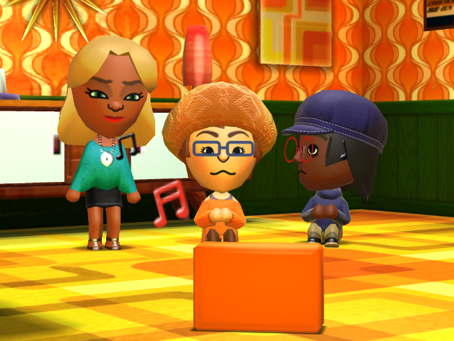 Jill, Etsuko and Lottie listening to music in Etsuko's apartment