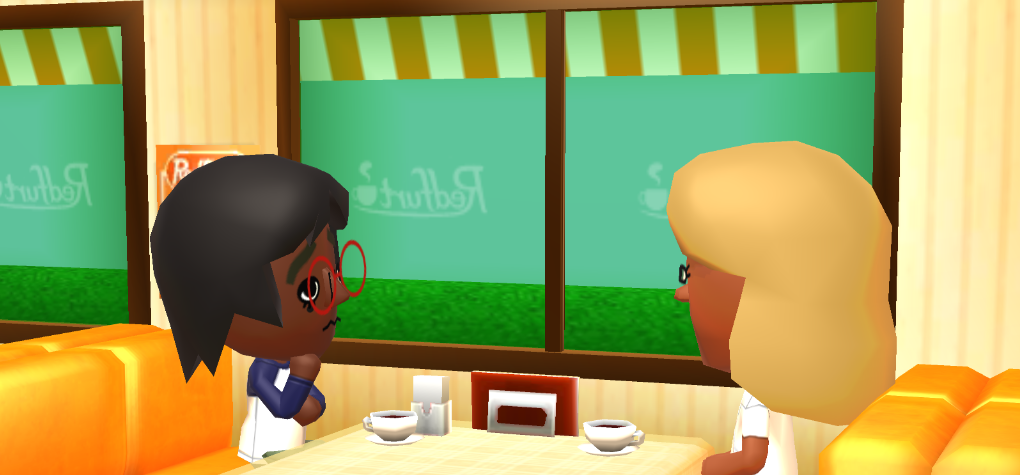 Lottie looking worried as she talks to Jill at the cafe